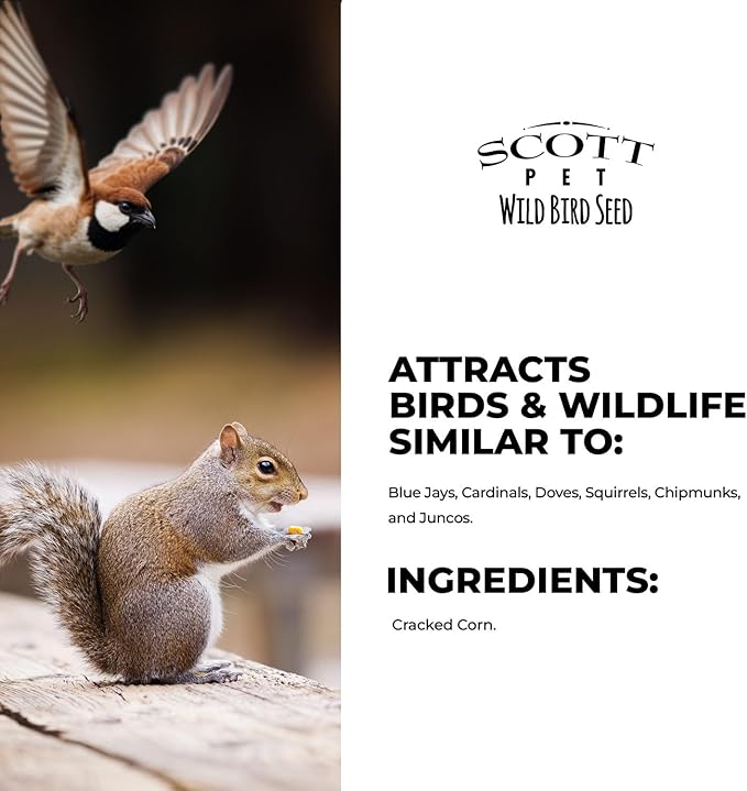 Scott Pet Wild Bird Seed, Cracked Corn, 9 lbs Bag, Feed, Great Source of Protein and Fiber, Food for Outside Wild Birds