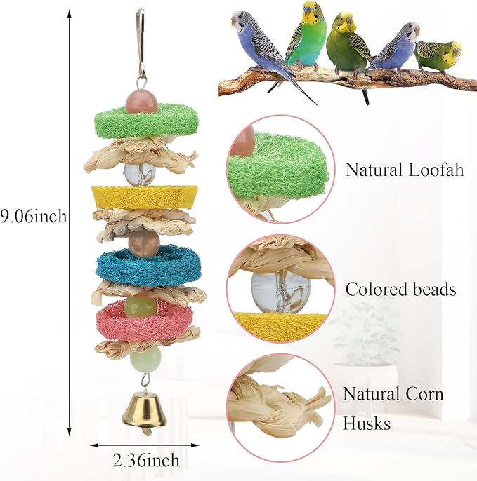 Hypeety Pet Bird Parrot Swing Chewing Toy Natural Sepa Takraw with Happy Twist Colorful Bead Swing Bell