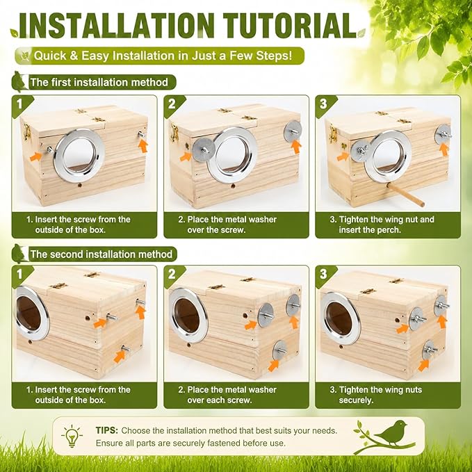 Rypet Parakeet Nesting Box Transparent Design, Thwartwise Bird Nest Breeding Box with Perch Wood Bird Cage House for Cockatiel Lovebirds Budgie Finch Parrotlets Canary S