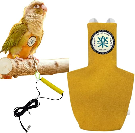 MANON ROSA Bird Diapers Leash Set Washable Reusable Handmade Flight Suit Waterproof Inner Layer - Protective Parrot Nappy Clothes Parakeets Macaws Budgies Canaries (Yellow2,Rainbow Lorikeet)