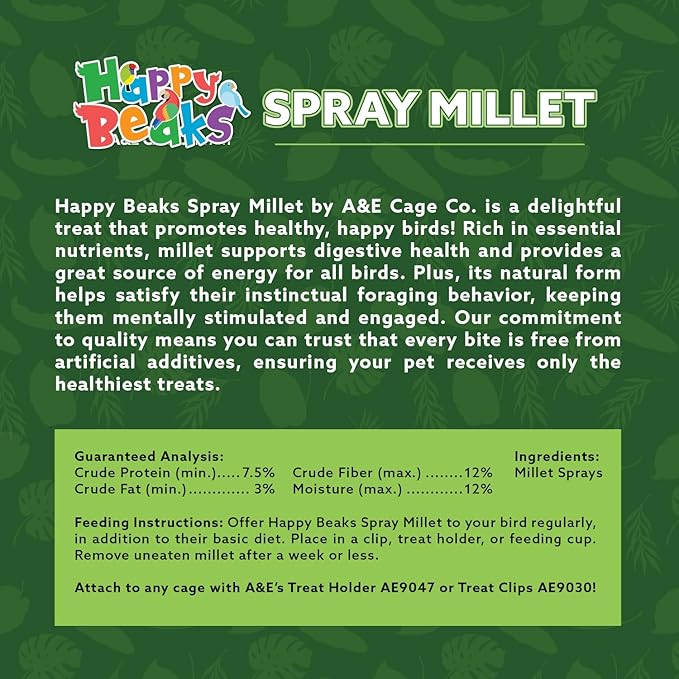 A&E Cage Co Premium French Millet Spray for Birds - 6 Piece, 3oz Pack Natural Spray Millet Treat - Healthy Bird Treat for Parakeets, Budgies, Cockatiels, Finches, Canaries & Small Birds