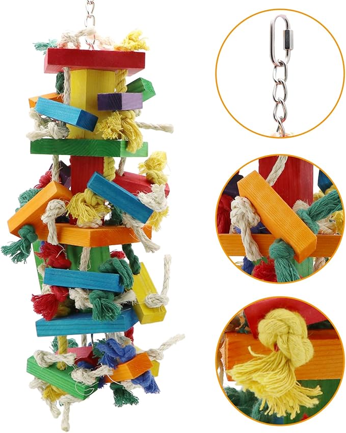 Wontee Bird Toys Parrot Chewing Wood Blocks Tearing Toys for Parakeet Cockatiel Sun Conure African Grey Indian Ringnecks Small and Medium Sized Birds (Large)
