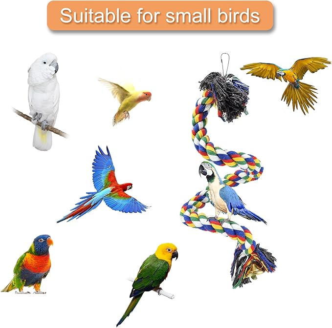 WishLotus Bird Perches, Parrot Colorful Climbing Rope Swing Toys Parrot Stand with Bell and Hanging Clip for Parrots, Budgies, Macaws, Parakeets, and Other Small Birds. (50cm)