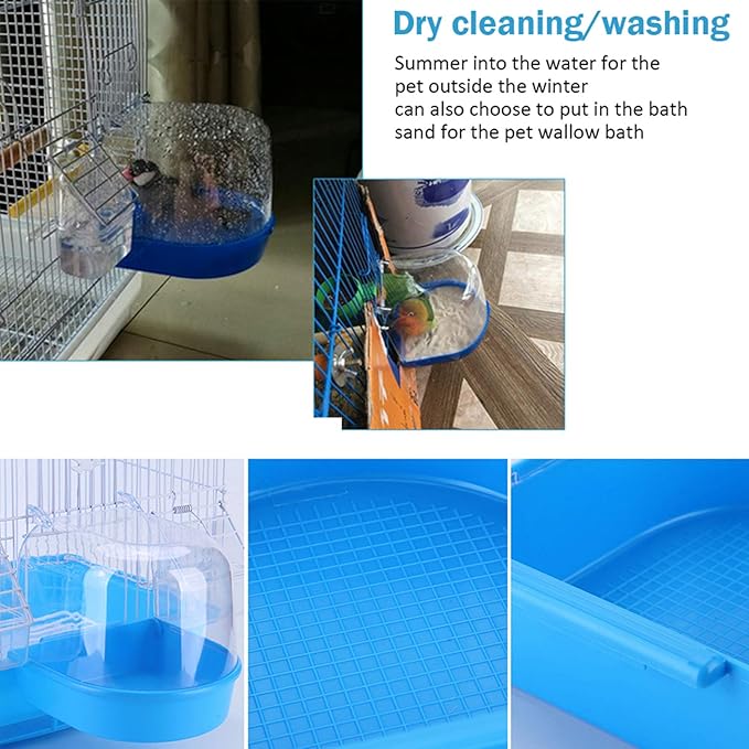 kathson Parrot Bath Box Bird Cage Accessory Supplies Bathing Tub Bath for Parakeet Pet Brids Canary Budgies Parrot (Random Color)