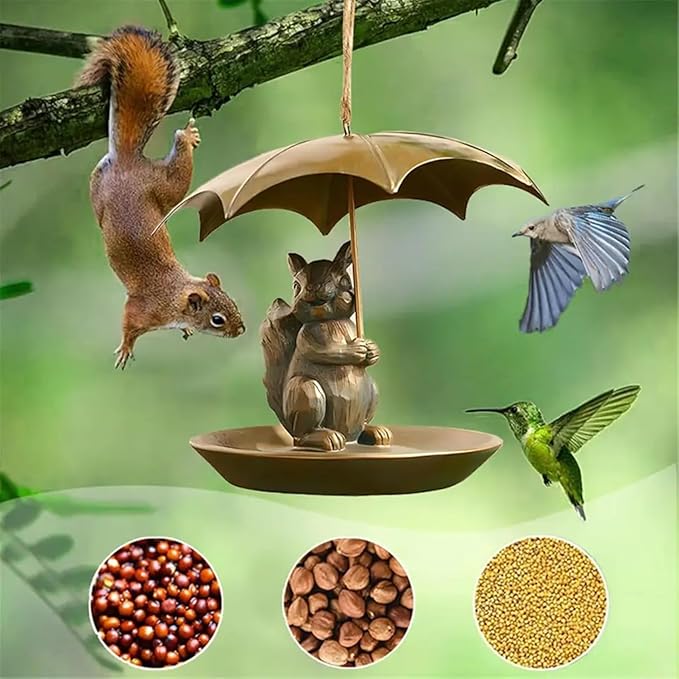 Animal Bird Feeder with Umbrella, Metal Squirrels Feed,Squirrel Umbrella Birds Feeder Birds Feeds for Outdoors Funny Cat Dog for Home Outdoor Decoration and Bird Enthusiasts (Cat)
