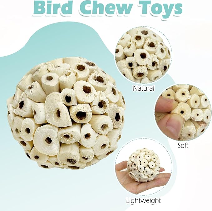 PINVNBY 24 Pack Small Sola Balls Bird Toys Soft & Chewable Bird Chew Ball 2.36" Natural Sola Plant Lightweight Shred Toy for Parakeet Cockatiel Lovebird Budgie and Similar Sizes Pets