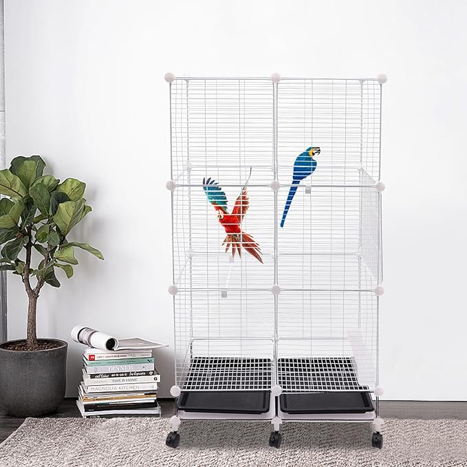 49 in Wrought Iron Flight Bird Cage, Freestanding Birdcage Bird Cage with 6 Universal Wheels, 3 Tiers Pigeons Parrot Birdcage with 1-10 Birds Capacity (White, Black)