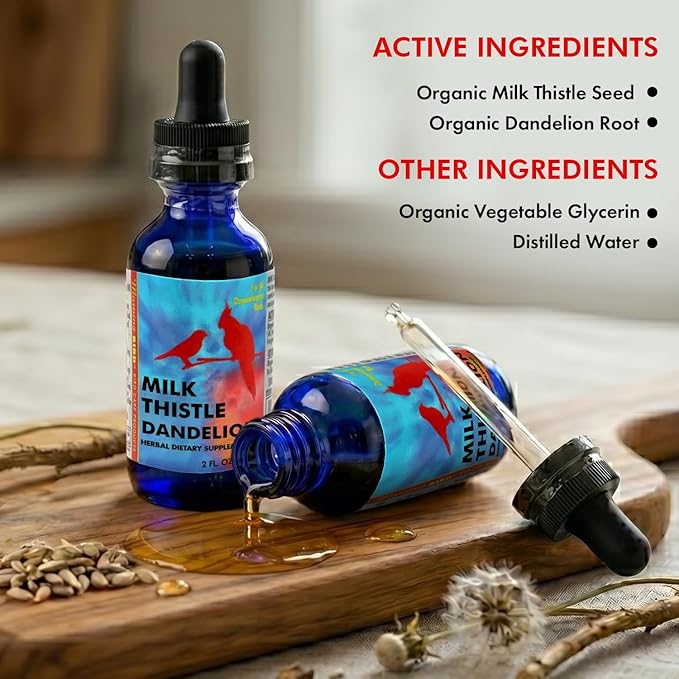 Morning Bird Milk Thistle & Dandelion Extract 1 fl oz – Organic Herbal Supplement for Birds – Supports Liver Health & Natural Detox – Suitable for All Bird Species
