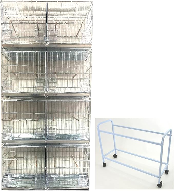 Combo: Stainless Galvanized Zinc Plated Stack & Lock Breeder Bird Flight Cage Breeding Nest Door Removable Divider with Rolling Stand (26.5"x11"x15"H-LOT-4-STAND, Galvanized Zinc Plated)
