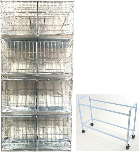 Combo: Stainless Galvanized Zinc Plated Stack & Lock Breeder Bird Flight Cage Breeding Nest Door Removable Divider with Rolling Stand (26.5"x11"x15"H-LOT-4-STAND, Galvanized Zinc Plated)