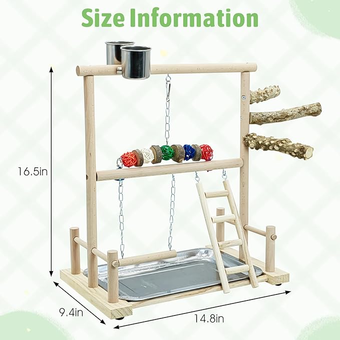 kathson Bird Play Stand Parrot Perch Stand Natural Wood Bird Playground Playstand for Cockatiel Conures Parakeet Parrots Budgie Lovebird Finch Small Birds