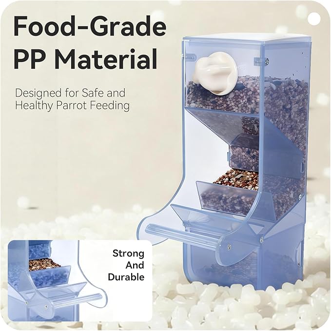 AOTU Automatic Bird Feeder for Cage Crack-Resistant Plastic Parakeet Cage Accessories No Mess Bird Cage Seed Catcher for Small Medium Birds Parrots Cockatiels Parakeets Conures Canaries (Light Blue)