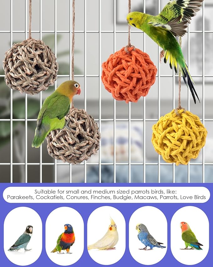Bissap 6PCS Small Parrot Chew Toys, Sola Balls Conure Chewing Foraging Toys Colorful Bird Foot Balls for Cockatiels Cockatoos Parakeets Love Birds Small Parrot Cage Bite Toys