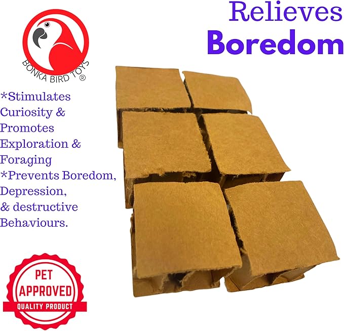 Bonka Bird Toys 2531 Cardboard 1.25" Cubes, Parrot Foot Talon Chew Part Cage Toy, Conure, African Grey, and Similar Sized Birds