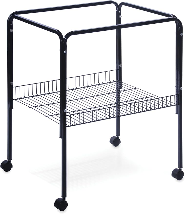 Prevue Pet Products Bird Cage Stand with Shelf - Small Metal Cage Stand with Rolling Wheels, Bird Stands for Inside, Mid‑Height Shelf for Cage Accessories, Toys, and Storage - Black