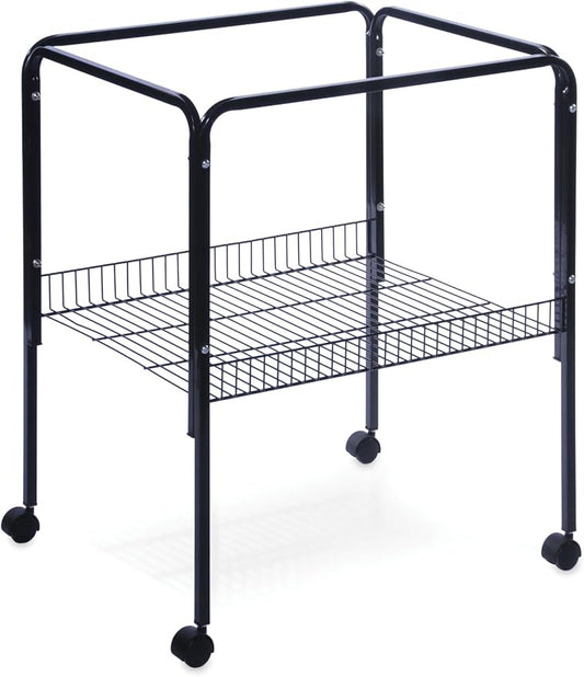 Prevue Pet Products Bird Cage Stand with Shelf - Small Metal Cage Stand with Rolling Wheels, Bird Stands for Inside, Mid‑Height Shelf for Cage Accessories, Toys, and Storage - Black