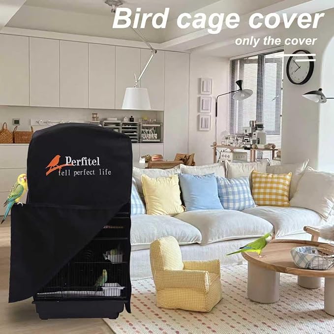 Bird Cage Cover(Black) Good Night Birdcage Cover Black-Out Birdcage Cover Durable Breathable Washable Material… (18.1Lx14.1Wx36H)