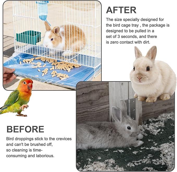 29x19 Inches Disposable Bird Cage Liner Bags, 0.6 Mil 50 Pack Plastic Leak-Proof with Cage Cleaning Brush, for Parrots, Rabbits, Guinea Pigs