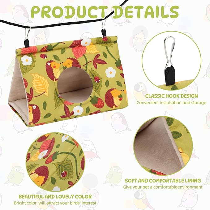 Rypet Winter Warm Bird Nest House - Hanging Hammock Velvet Shed Hut Cage Plush Fluffy Birds Hideaway Sleeping Bed Fuzzy for Parrot Parakeet Cockatiels Budgies Lovebird Medium (Mustard Yellow)