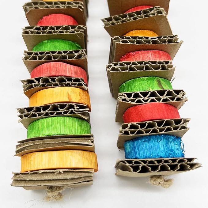 4 Pack Small Bird Chews Toy Natural Cardboard Wood Parrot Chewing Cage Hanging Toys for Conures Parakeet Cockatiel Budgies Love Birds Canary