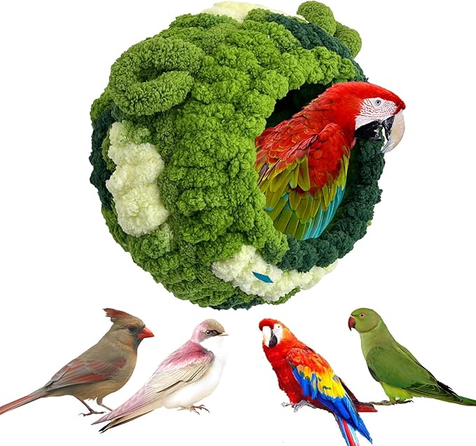 Hamiledyi Bird Nest Warm Snuggle Hut Bird Bed Fluffy Bird Sleeping Bed Parrot Nest Hammock Bird Shed Hut House Plush Snuggle Bird Hammock for Parakeets Cockatiels Conures Lovebirds (Green, Large)