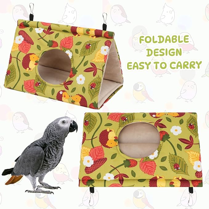 Rypet Winter Warm Bird Nest House - Hanging Hammock Velvet Shed Hut Cage Plush Fluffy Birds Hideaway Sleeping Bed Fuzzy for Parrot Parakeet Cockatiels Budgies Lovebird Medium (Mustard Yellow)