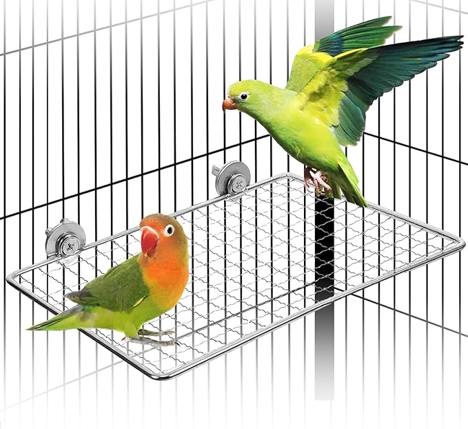 Bird Perches Platform, Stainless Steel Bird Perch Stand,Bird Cage Accessories Exercise Platform for Small to Large Parrots(Rectangle,XL)