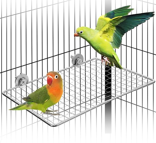 Bird Perches Platform, Stainless Steel Bird Perch Stand,Bird Cage Accessories Exercise Platform for Small to Large Parrots(Rectangle,XL)
