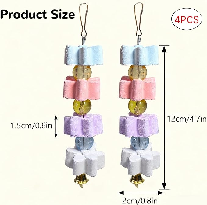 4Pieces Parrot Beak Trimmer Bird Beak Grinding Stone Teeth Lava Block Mineral Calcium Rock Chewing Toys with Bell for Parakeet Conure Budgies Rabbit Chinchilla Hamster