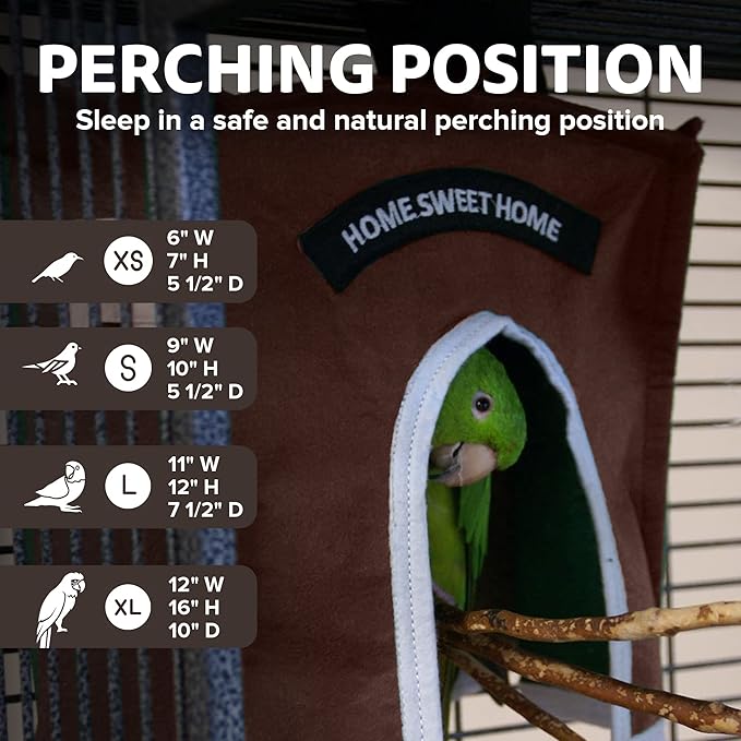 Crazy K Farm- Avian Haven Bird Hut, Comfy Bird Snuggle Hut, Plush Pet Bird Hut for Sleeping and Snuggling, Hanging Bird Cage Hut with Sherpa, Cozy Bird Cage Accessories Extra Small, Brown