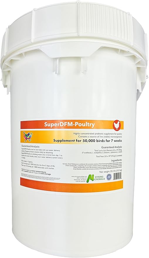 SuperDFM Poultry - All-Natural Probiotics for Chickens, Ducks, Quails & More - Commercial Poultry Supplements for Digestive & Immune Support - 50,000 Birds for 7 Weeks - 23.2 lbs