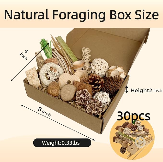 30PCS Natural Foraging & Chew Parrot Toy,Shredding Box for Parakeets, Cockatiels, Conures & Lovebirds and Other Small to Medium Birds (Medium)