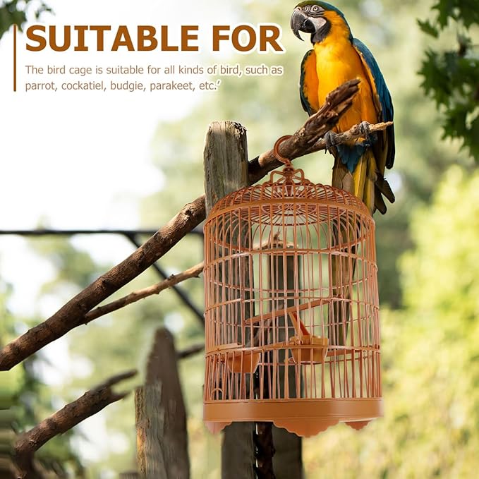 Toddmomy Round Plastic Bird Cage with Hanging Hook and Standing Pole for Parakeet Budgie Cockatiel Lovebird Small to Medium Birds 17.71X9.84X9.84In