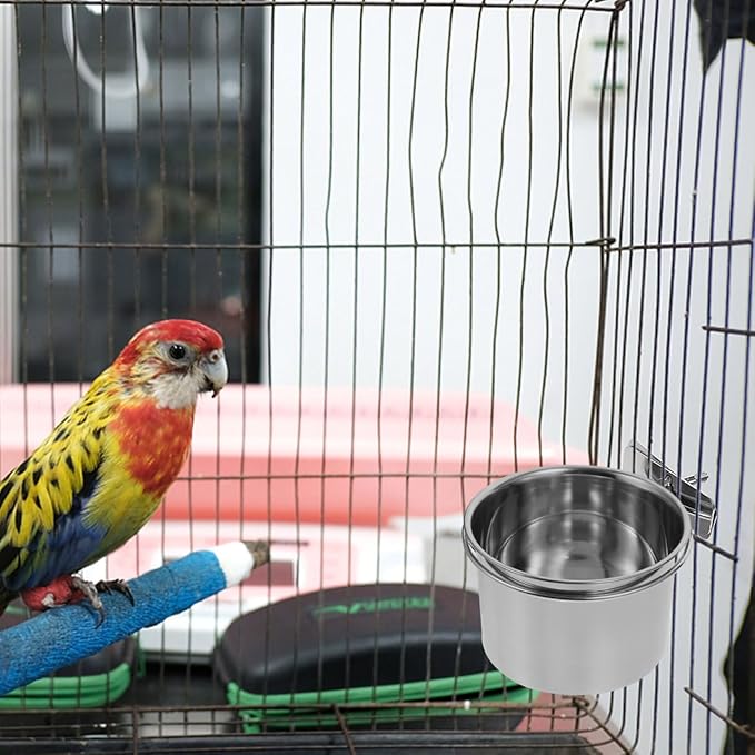BESPORTBLE Stainless Steel Large Parrot Feeder Bowl Hanging Food and Water Container for Macaw Cage Accessories Easy to Clean Durable