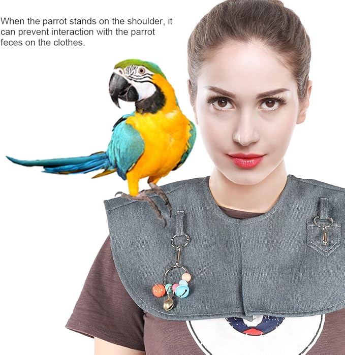 GLOGLOW Bird Shoulder Protector for Parrots, Anti-Scratch Reusable Cotton Poop Protector Shawl with Bell Toy for Cockatiels Parakeets Conures Macaws Lovebirds Finches