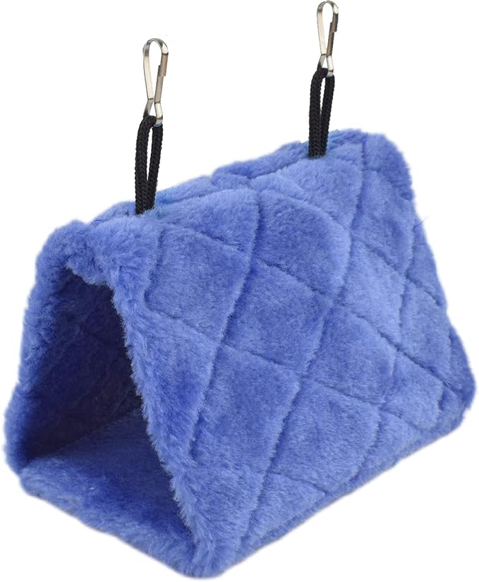 Pet Bird Nest Hammock Hanging Cave Cage Plush Snuggle Happy Hut Tent Bed (Small, Deep Blue)