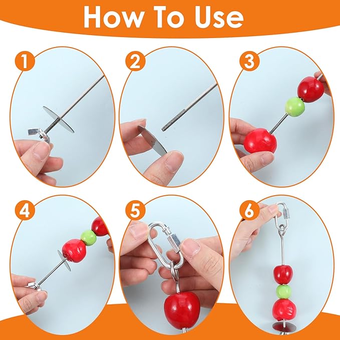 Parrot Fruit Vegetable Skewer, Bird Cage Food Holder, 3PCS Parrot Fruit Stick Feeder Stainless Steel Bird Cage Feeder Foraging Toy with Hook for Parakeet Budgie Macaw (5.98/7.87/9.84 Inch)