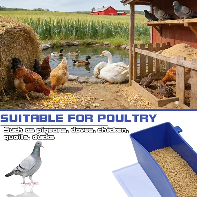10 Pack Pigeon Plastic Feeder Bird Food Cup Water Bowl for Small Bird Pigeon Parrot Cockatiel Parakeet Conure Finch Chicken Quail Dove (Blue)