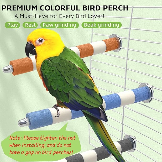 Hamiledyi 4Pack Parrot Perch Stand Toy 7.9x0.8in Bird Cage Perch Natural Paw Grinding Stick for Medium Parrot Parakeet Cockatiel Lovebird Chewing Stick (M(Stripe Pattern))