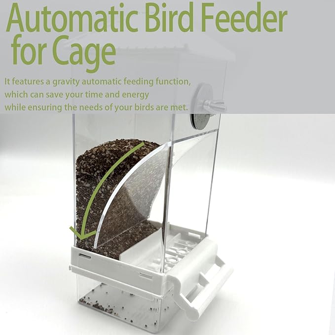 No Mess Bird Feeder, Automatic No-Spill Transparent Bird Feeder Acrylic Parakeet Food Dispenser Cage Accessories for Parakeet Lovebirds Cockatoo Budgie (White)