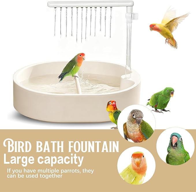 Automatic Bird Bath, Large Bird Shower Fountain, Parrot Bathtub with Circulating Faucet, Indoor Fountain with USB Pump for Cockatiel, Conure, Budgie, African Grey, Lovebird