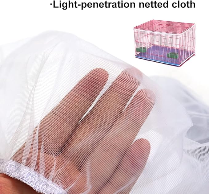 Bird Cage Seed Catcher Skirt, Bird Cage Mesh Net Cover, Parakeet Cage Skirt, Birdcage Cover Seed Catcher for Round Square Cages (White, XL)