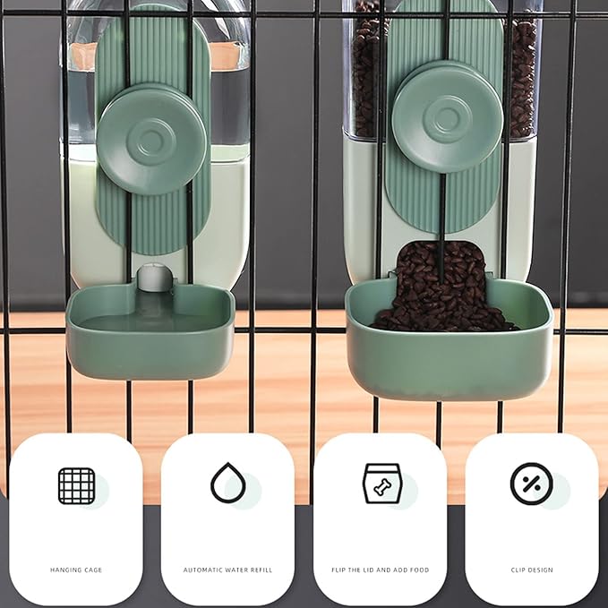 Hanging Automatic Pet Food Water Dispenser, Cage Cat Food Bowl Dog Feeding Station, Auto Gravity Pet Feeder with Bowl for Bird Puppy and Kitten Rabbit Chinchilla Ferret (Mint Green)