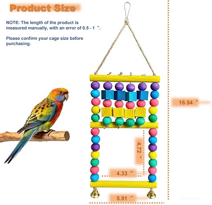 Bird Swing Toys - Dual-Layer Parrot Swing with Perch, Colorful Design with Colorful Wood Blocks, Natural Bird Toys, Bird Cage Accessories for Small & Medium Birds