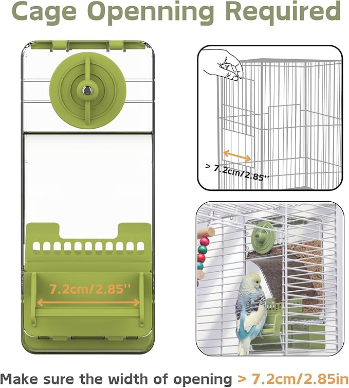 Automatic Bird Feeder, Bird Cage Feeder with Perch for Parakeet Canary Cockatiel Finch (Green)