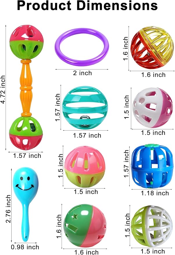 12 Pack Bird Toys Interactive Rattle Ball Toys for Small Medium Parrots Cage Entertainment