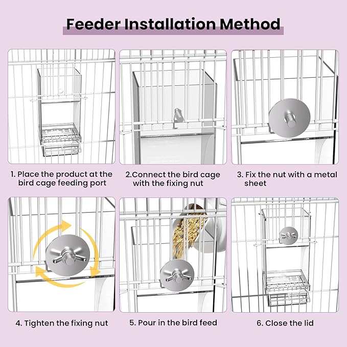 No Mess Bird Feeder Water Dispenser Set,Automatic Parakeet Feeder Cage Accessories,Parrot Transparent Food Container Drinker for Cage,Canaries Budgies Lovebirds Cockatiels Finches (Blue)