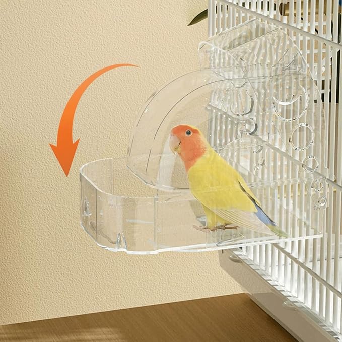 Bird Bath for Cage with Pull-Out Drawer, Clear Acrylic Parakeet Bath Box for Inside Cage Use, No-Mess Enclosed Tub for Budgie, Canary, Lovebird, Finch, 6.1 x 5.1 x 6 Inches (Transparent)