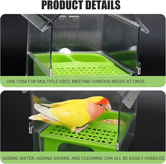 No Mess Bird Feeder, 3-in-1 Bird Cage Feeder, Transparent No Mess & Bath with Pull-Out Design Easy Clean for Parakeets Parrots Garden Balcony Fence, for Cage