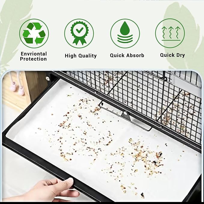 ZIQON 120 Pcs Bird Cage Liner Papers Big Size Cage Paper Liners Disposable Cage Paper Liners Precut Absorbent Cushion Pad Mat Accessories for Pet Bird Parrot (White, 18.5 * 18.5 inch)